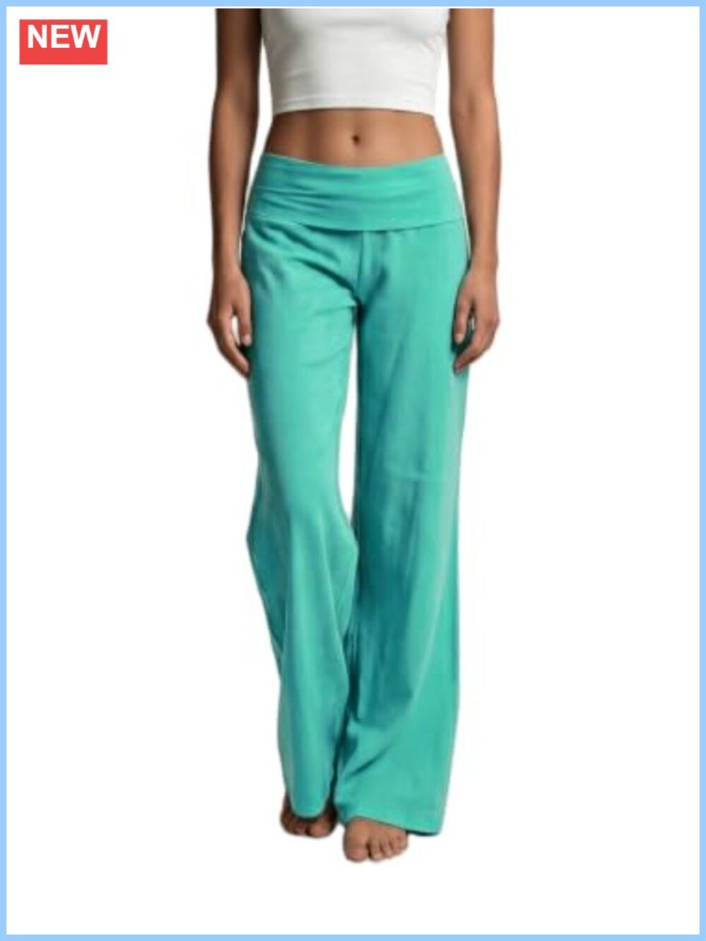 Cotton Fold Over Flare Leggings Low Rise Wide Leg Yoga Pants